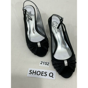 Womans The Touch Of Nina Cremia Black Satin Rhinestone Dress Shoes 10 M NWOT